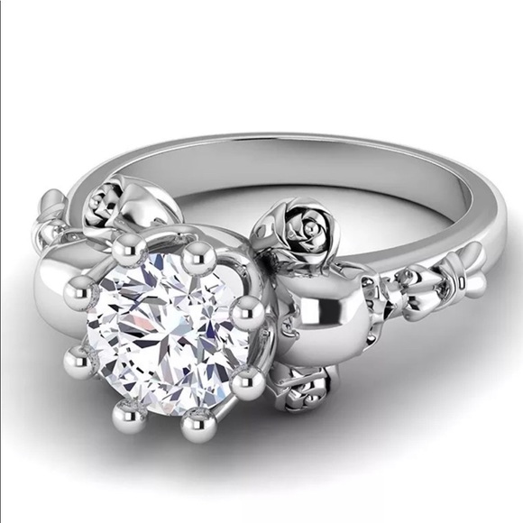 🔥 Skull and Rose .925 Sterling Gem Ring 🔥 - Picture 2 of 7